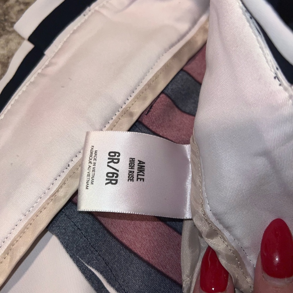 Express Women's Ankle Crop Striped Pants in Navy, White & Burgundy - Picture 7 of 7
